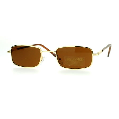 SA106 Spring Hinge Mens Snug Narrow Rectangular Metal Rim Sunglasses Gold