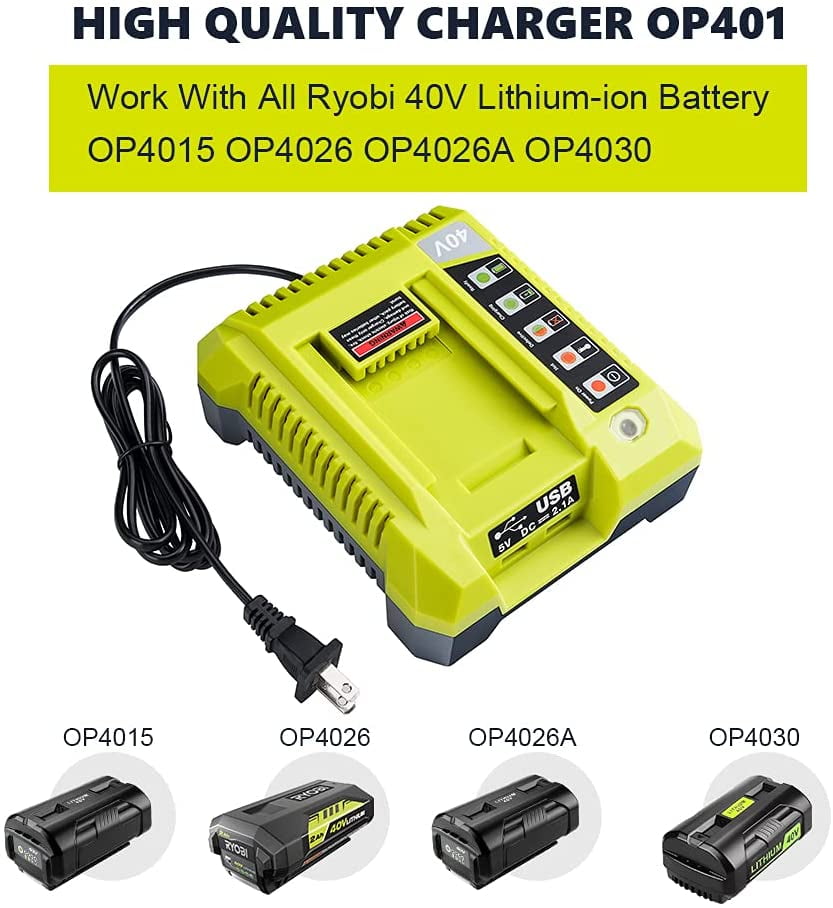OP401 40V Lithium Battery Charger Replacement for Ryobi 40V Lithium Battery OP4015 OP4026 OP4026A OP4030 OP4040 OP4050 OP4050A OP4060 OP40261 OP40301 OP40401 