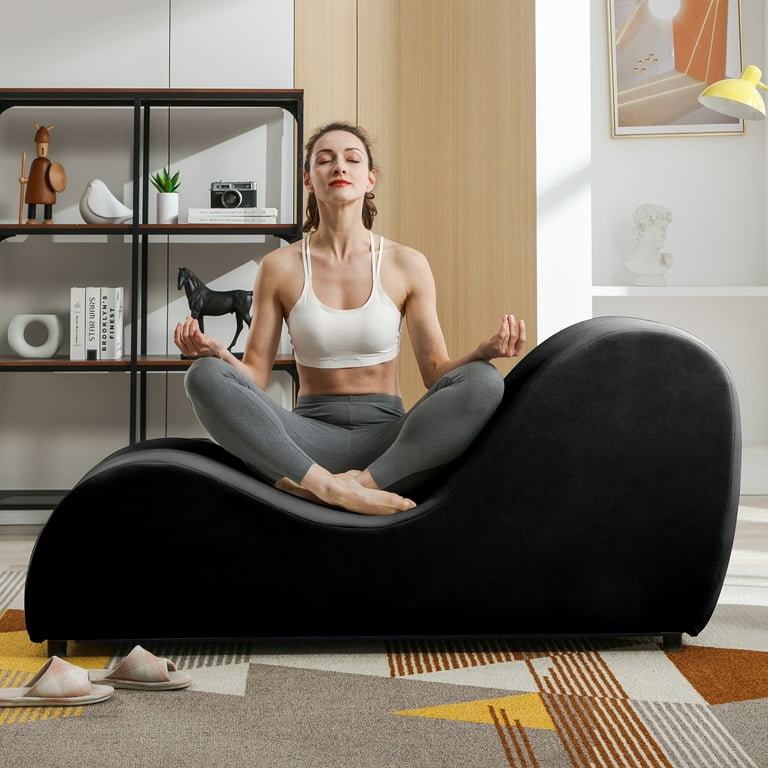MUZZ Yoga Curved Chaise Lounge,Yoga Chair for Stretching Relaxing  Exercising Black Modern Lounge with Thickened Chair Legs,Velvet Fabric for  Indoor Living Room (Black) 