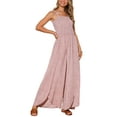 thumbnail image 4 of INSPIRE CHIC Women's Jumpsuit Square Neck Smocked Sleeveless Split Wide Leg Romper L Dusty Pink, 4 of 6