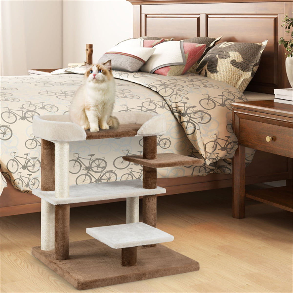 2-in-1 Cat Steps & Scratching Post, 4-Tier Pet Stairs for Small Senior Cats & Dogs, Sisal Scratching Posts, Compact 28”H, Space-Saving, Multi-Functional Pet Furniture, Gray