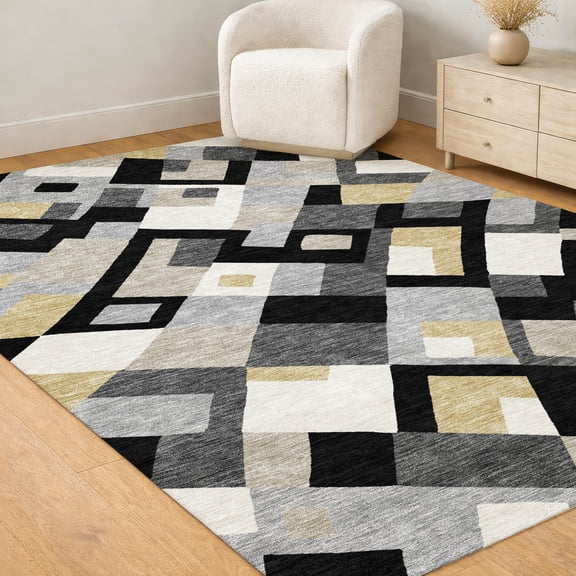 Addison Rugs Chantille Indoor/Outdoor Transitional Geometric Black Machine Washable Rectangle Rug, 10' x 14'