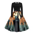 thumbnail image 3 of Vestido Estilo Camiseta Retro Con Estampado de Halloween Para Mujer | Casual, Manga Larga, Cuello Redondo, 3 of 3