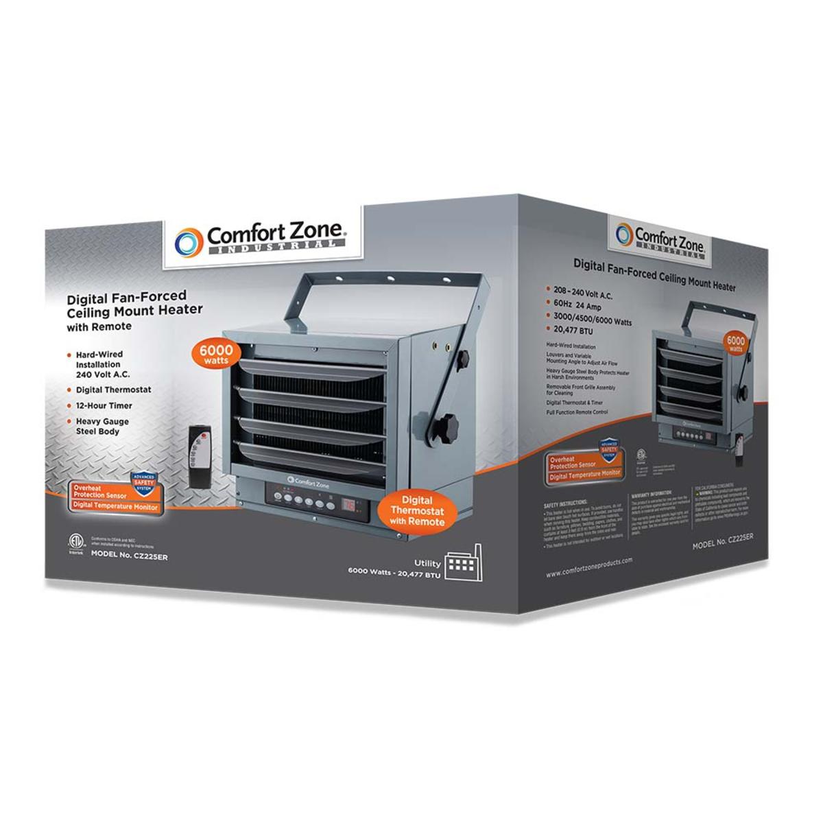 Comfort Zone Ceiling Mount Heater 240V with Remote 6000W - Black -  Walmart.com