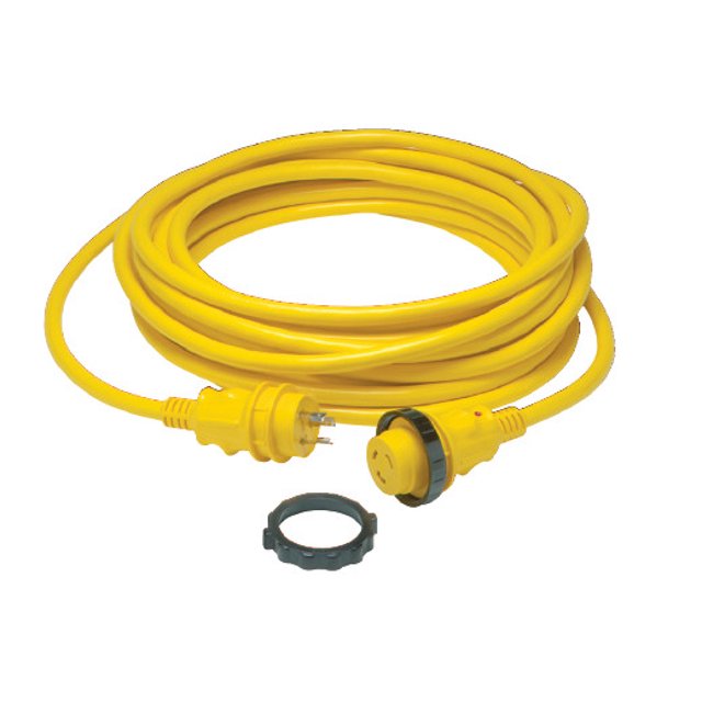 Maro Power Cord 50SPP.RV Power Plus; Power Supply Cord; With Power Indicator Light; 30 Amp; 6 Gauge; 50 Foot; Yellow; Contour Grip With Thumbprint Locator; With Threaded Lock Ring
