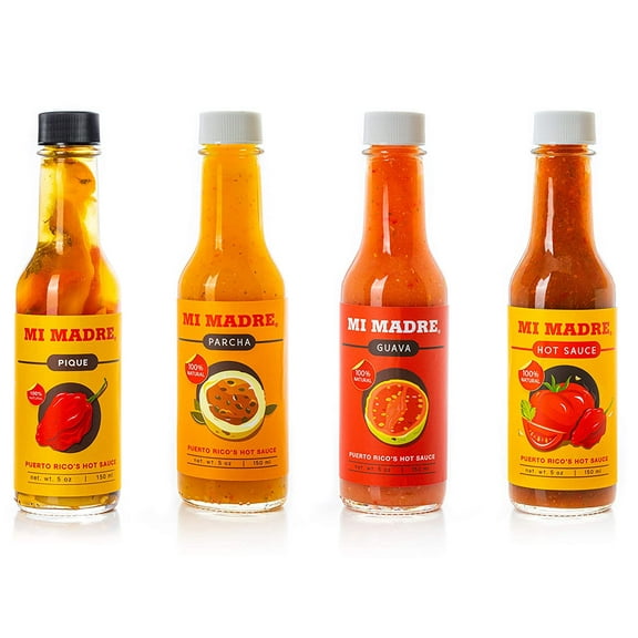Mi Madre Hot Sauce from Puerto Rico, Four Flavor Variety, Pique, Passion Fruit, Guava, and Tomato, 5 Ounce (Pack of 4)