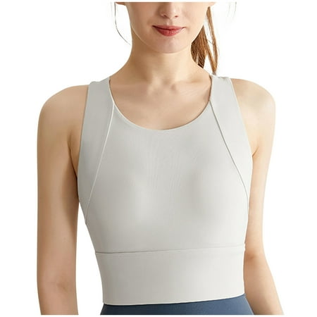 Bigersell Sports Bra Crop Tops for Women Racerback Cropped Tank Tops Yoga Bras Comfort Soft Pull-On Closure Padded Wireless Bralette Sleeveless Workout Athletic Tops Wire-Free Bras White XL