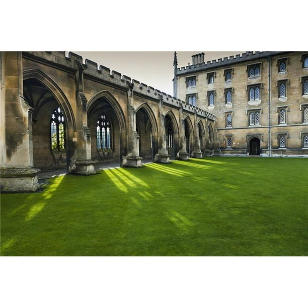 Cour avec de l'Herbe Verte Luxuriante - Impression d'Affiche de Cambridge England - 19 x 12 Po.