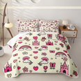 thumbnail image 2 of Manfei Rainbow Castle Quilt Full, Cute Buttefly Flower Full Bedspread Sets, Cream Pink, 3pcs, 1 Coverlet and 2 Pillowcases, 2 of 7