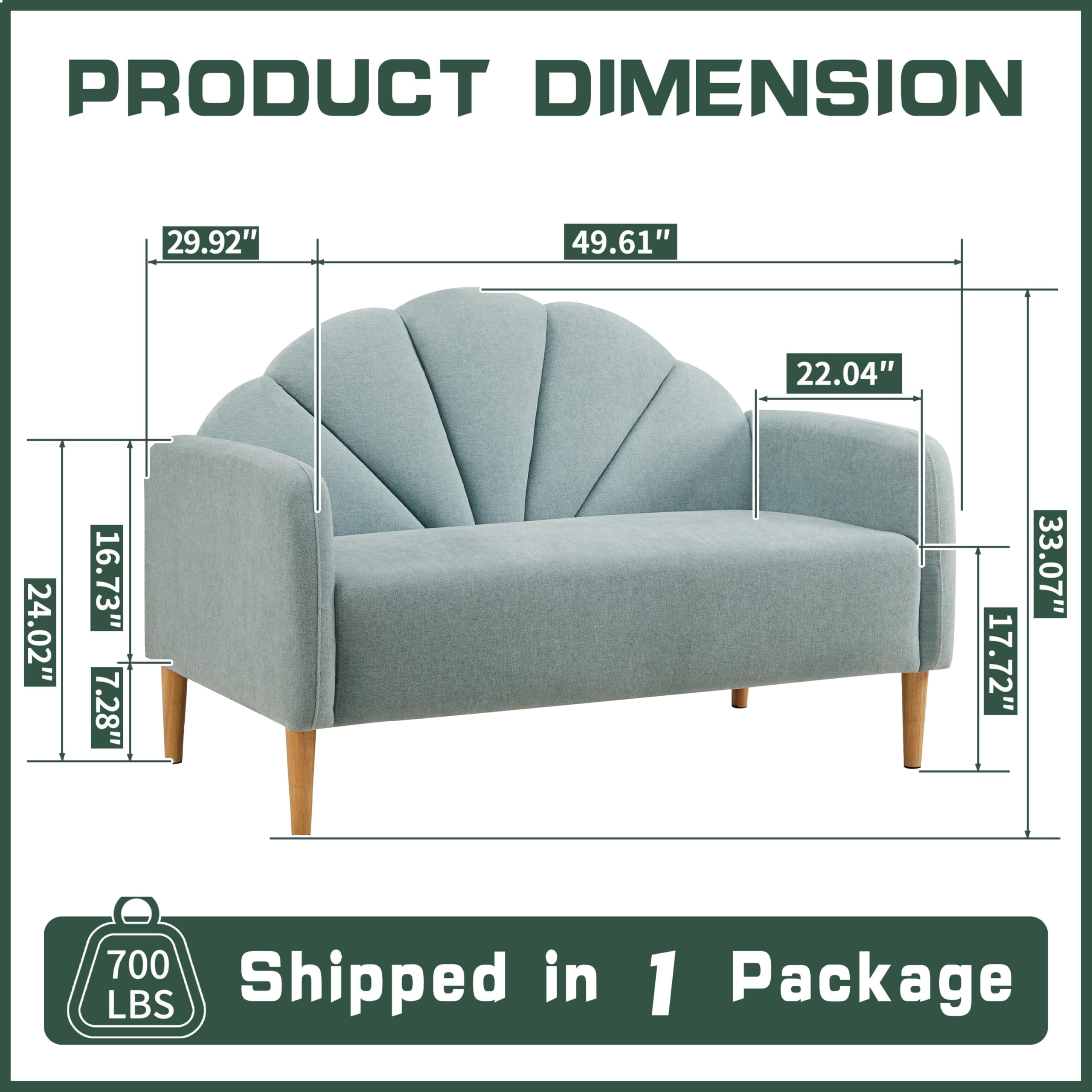 33.07" H Modern 2 Seater Loveseat,Linen Fabric with Curved Back & Wood Legs,for Living Room,Bedroom & Small Spaces,Easy Assembly,Mineral Green