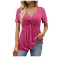 thumbnail image 2 of DuoJiaJ Womens V Neck Shirts Short Sleeve Tops Front Knotted T Shirt Casual Solid Thermal Underwear Women Pink XXL, 2 of 5