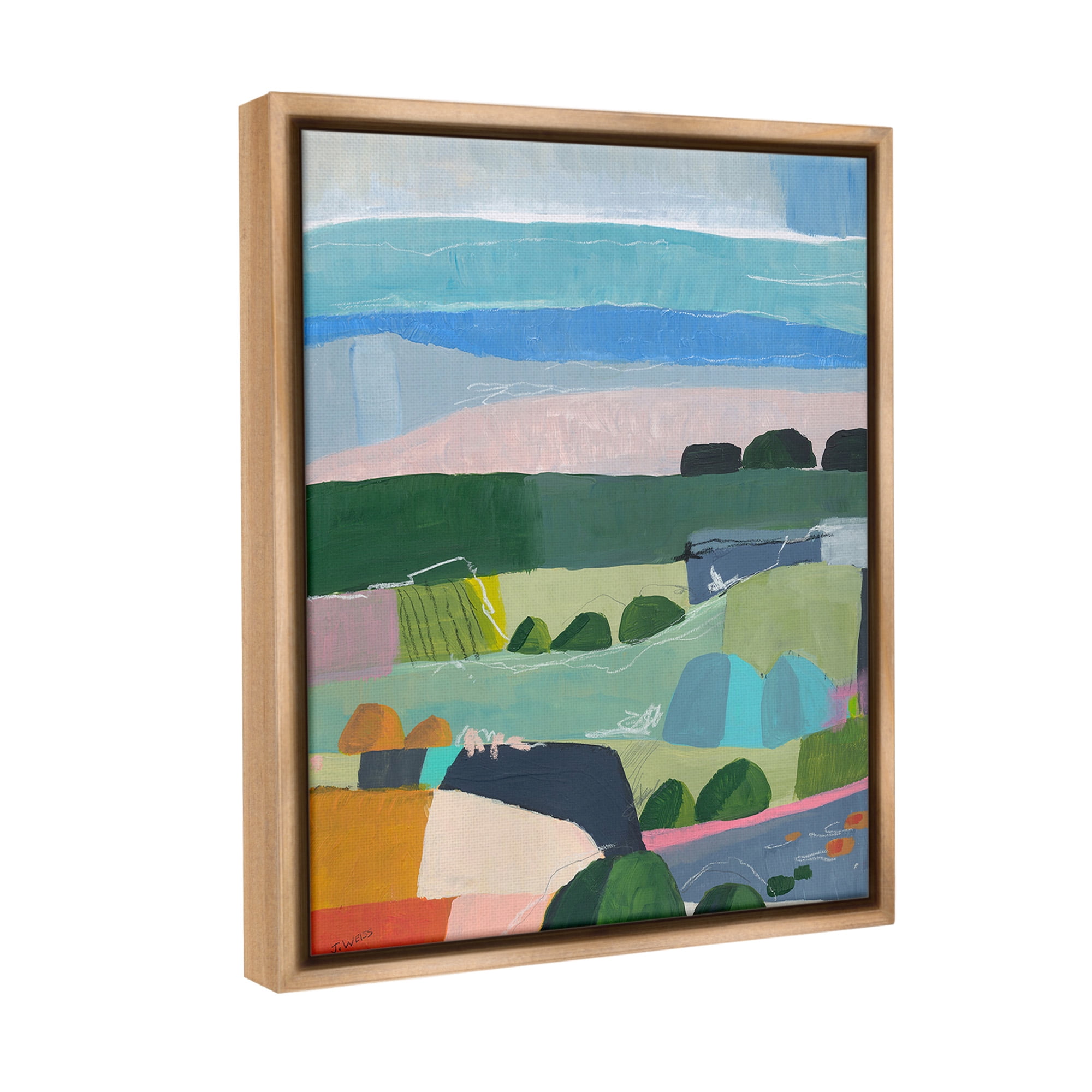 Stupell Industries Soft Abstract Landscape Landscape Painting Brown Floater Framed Canvas Art Print Wall Art, 17 x 21