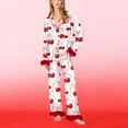 thumbnail image 5 of Tnhcen Valentine's Day Women's Cozy Comfortable Pajama Set with Fluffy Trim Pink Bow Print Long Sleeve Collar Design in Satin Fabric Sleepwear for Women Plus Size S-2XL, 5 of 6