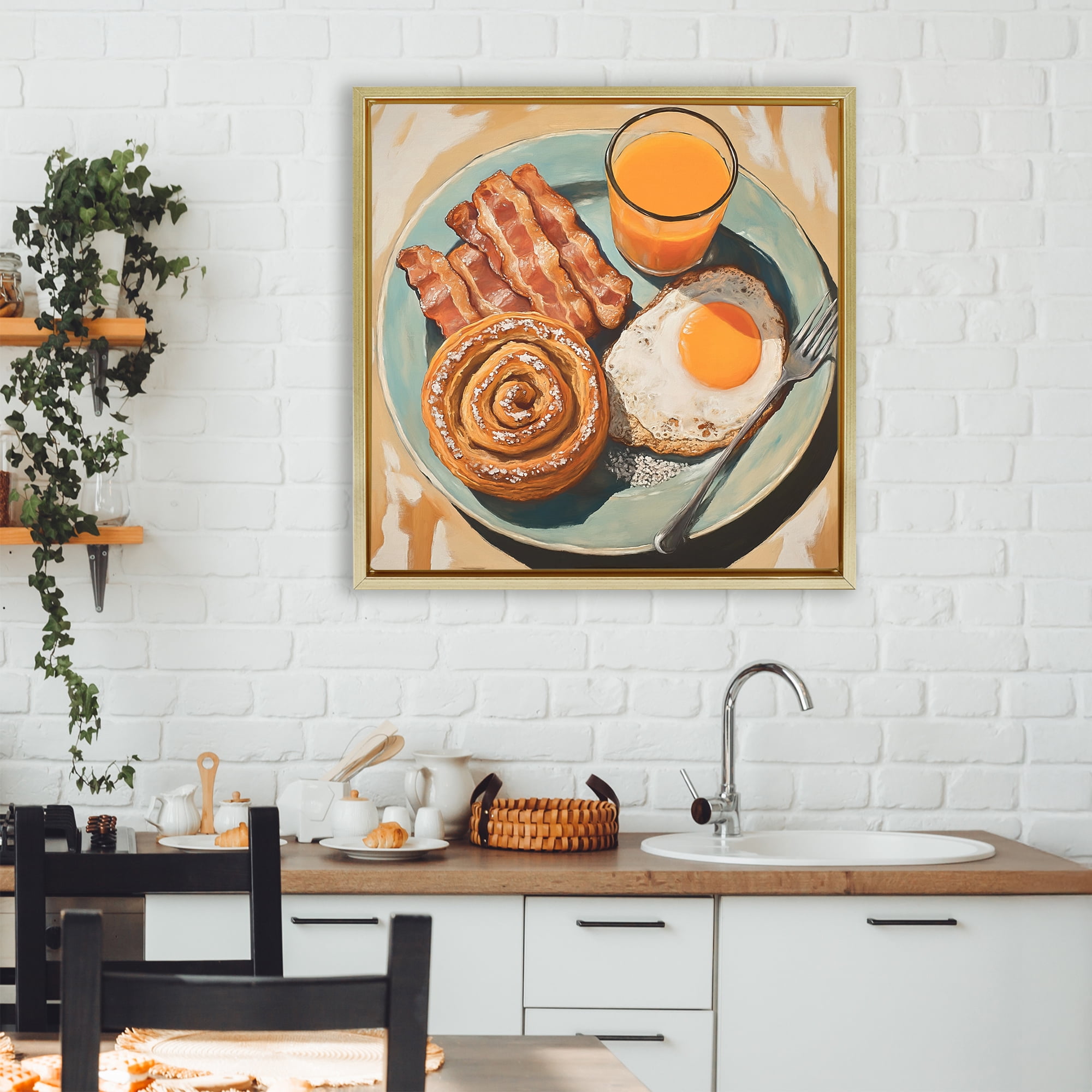 Stupell Industries Cinnamon Roll Breakfast Gold Framed Floater Canvas Wall Art, design by Tina LeCour
