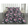 thumbnail image 2 of Ambesonne Lily Flowers Quilted Coverlet 3 Pcs, Watercolor Leafy Bloom, Queen Size, Magenta Jade Green, 2 of 4