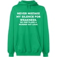 thumbnail image 2 of OXI Hoodie Sweatshirt - Never Mistake Silence, Basic Casual Hoodie for Men's and Women Fleece Hoodie Long Sleeve - Irish Green 2X-Large, 2 of 3