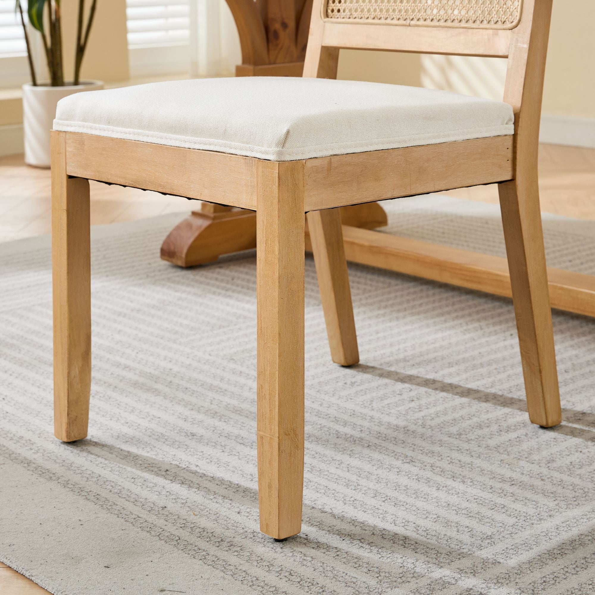 Jopath Rattan Dining Chairs Set of 2, Cane Upholstered Kitchen Side Chair with Natural Hardwood Frame for Kitchen Restaurant Beige