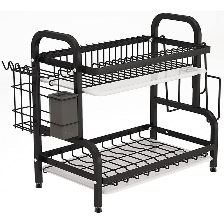 Over Sink Dish Drying Rack (34-45) 3 Tier, 2 Cutlery Holders Adjustable Dish  Drainer for Kitchen Storage Countertop Organization, Stainless Steel Space  Save Shelf (Sink Size≤44inch, Black) 