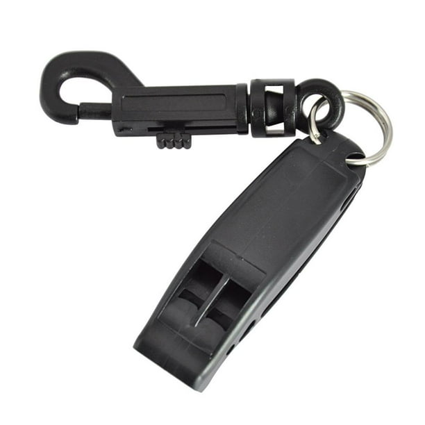 Escalada Silbato de emergencia de doble frecuencia con gancho, silbato de rescate portátil (negro)