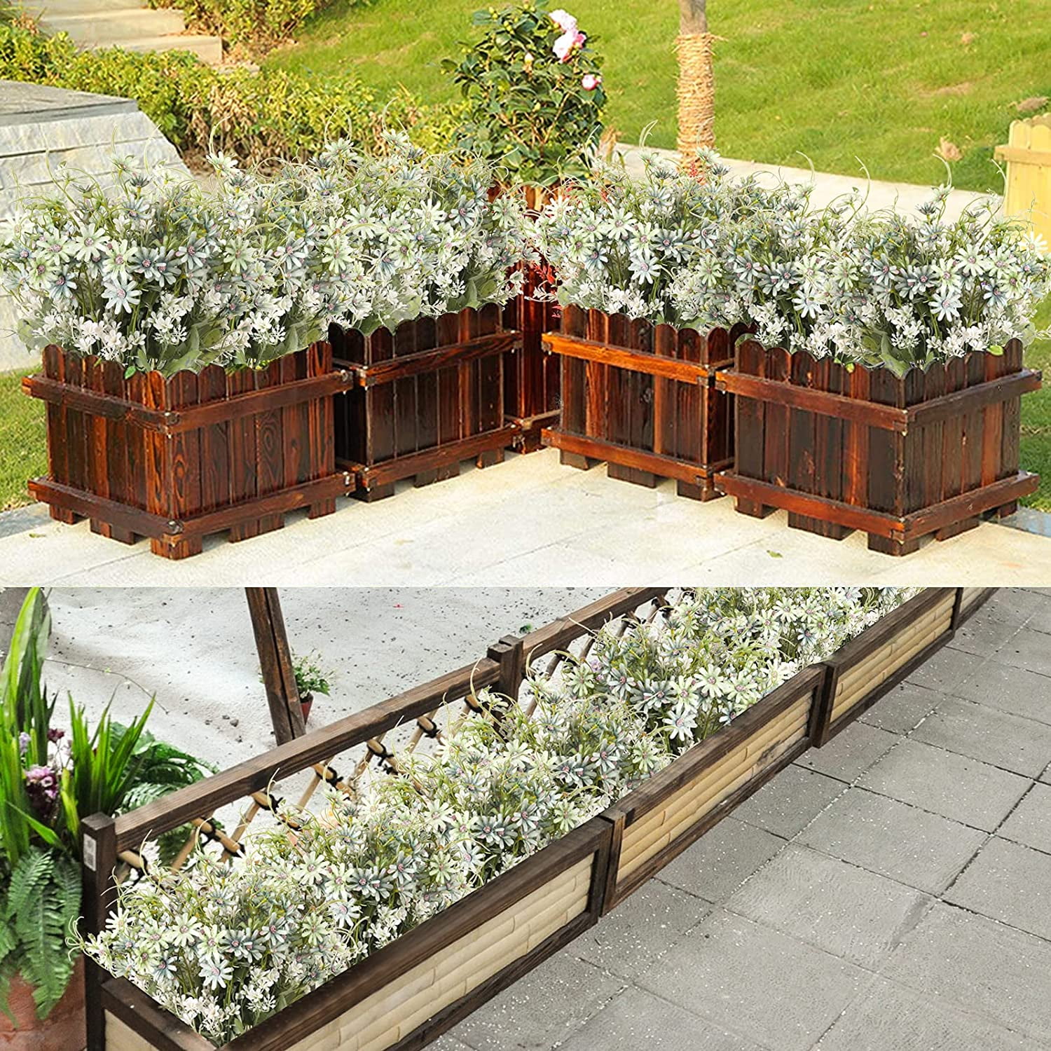 Morttic 12PCS Artificial Wildflowers Daisy Bundles Fake Silk Flowers Greenery Plastic Faux Plants UV Resistant Cemetery Floral for Grave Vase Arrangements Outdoor Decor (Green)