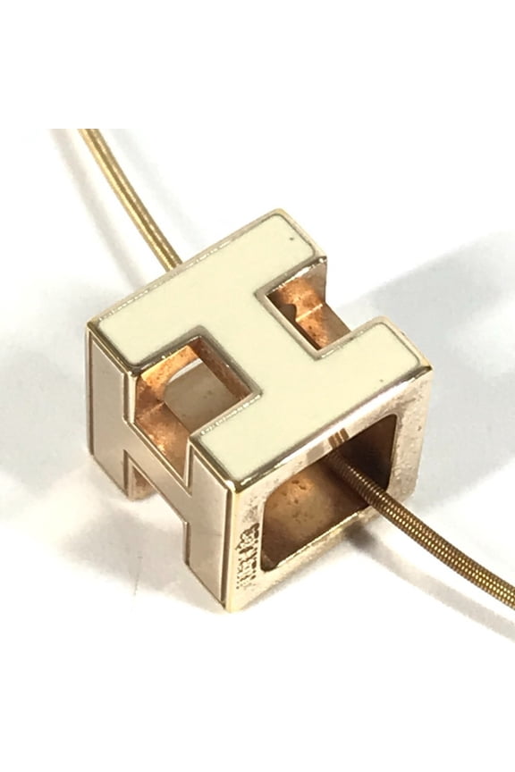 Pre-Owned HERMES Herms Carge d'Ache H Cube Logo Necklace in Metal, White, for Women (Good)