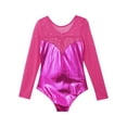 thumbnail image 4 of renvena Kids Girls Sparkly Metallic Long Sleeve Ballet Gymnastics Leotard One Piece Rhinestone Dancewear A Rose_Red 12, 4 of 7