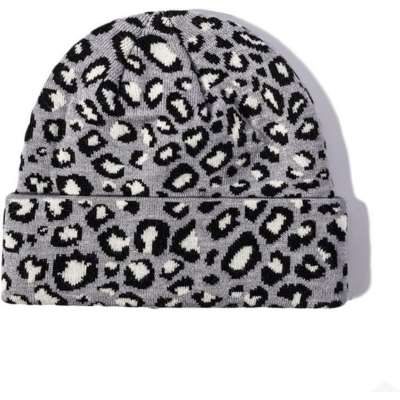 LinYooLi Women Men Winter Hats Leopard Print Cuffed Beanie Double Layers Thick Knitted Soft Warm Slouchy Skull Ski Cap