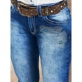 thumbnail image 4 of ROAD MARKINGS Women's Flare Jeans with Peacock Feather Embroidery, High Rise Boot Cut Denim Pants, Blue (US, Alpha, Small, Regular, Regular, Blue), 4 of 5