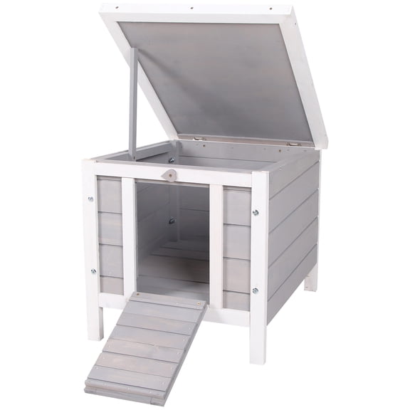 Small Wooden Rabbit Hutch for Outdoor Use, Gray Guinea Pig Cage with Waterproof Roof, Easy Access Ramp Door - PawHut