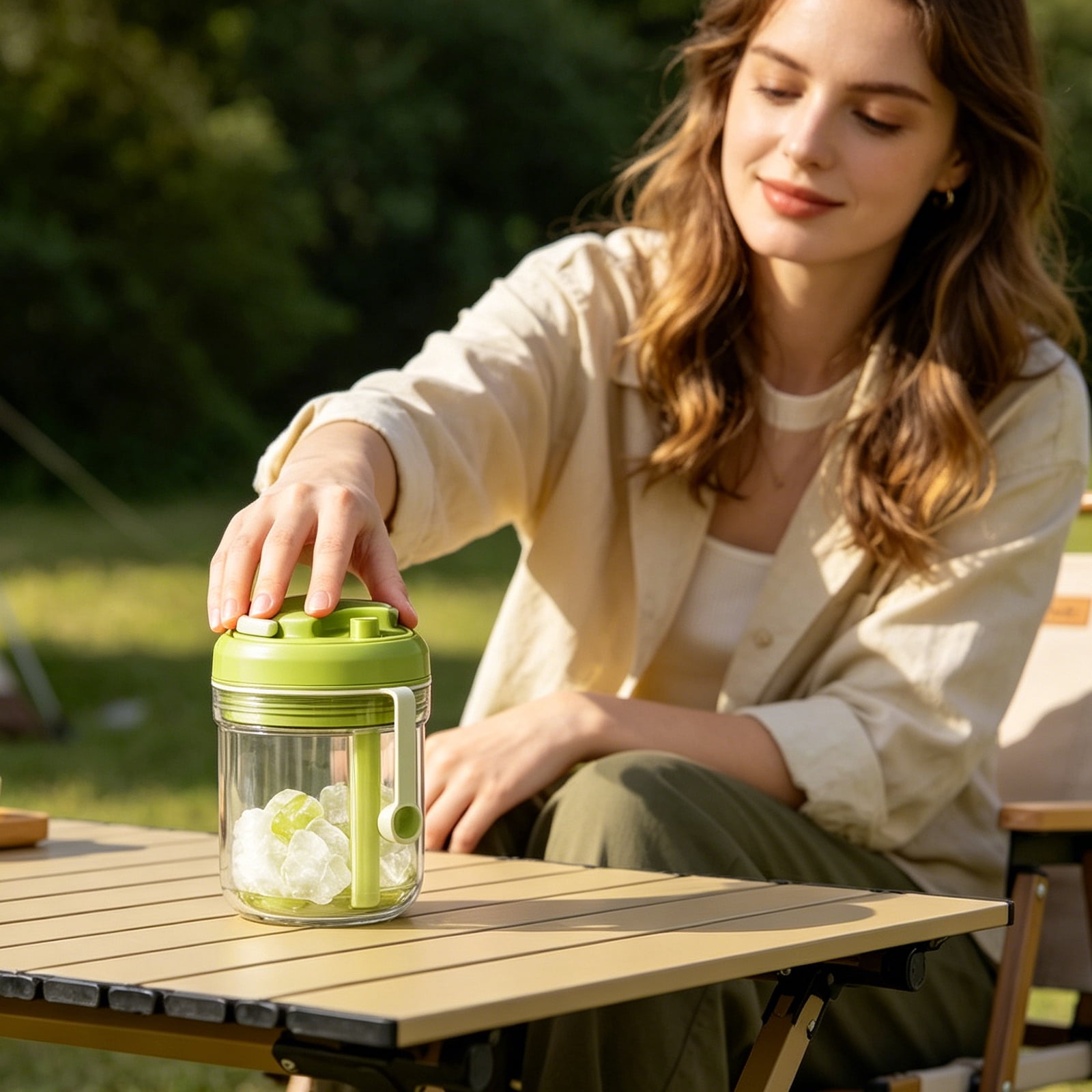 3-In-1 Ice Maker Water Cup Green 18.6 Oz Portable Ice Making Tumbler For Outdoor Travel Camping 1 Pack
