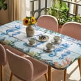 thumbnail image 3 of Seahorse Coastal Table Cloths for 3 Foot Rectangle Tables, Summer Nautical Starfish Coral Grey Wooden Patio Waterproof Elastic Fitted Tablecloths, Washable Rectangular Table Cover for Camping, 3 of 8