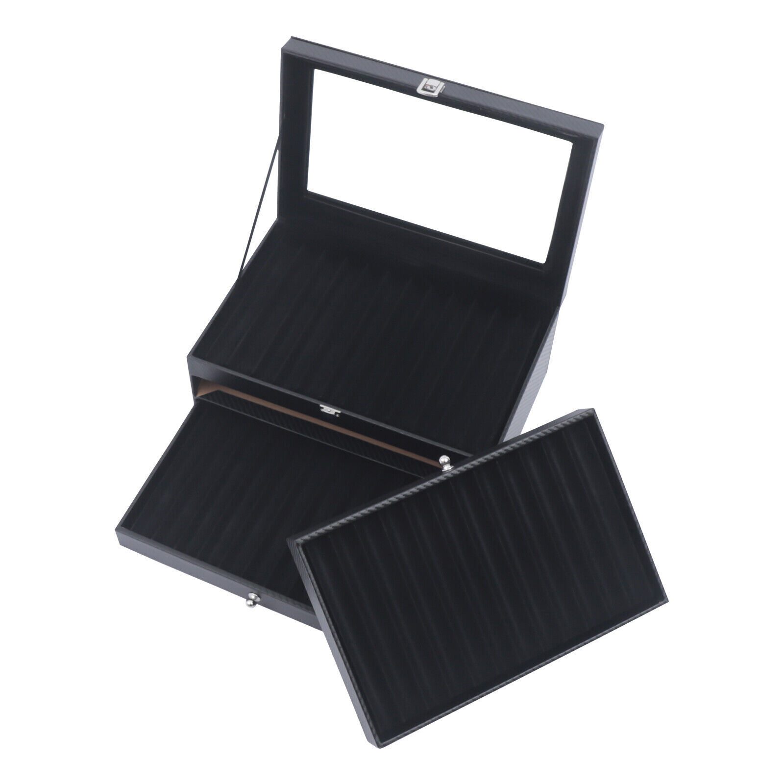 Miumaeov 36 Slots Fountain Pen Display Case Black Flannel Pen Organizer Box with Glass Lid 3 Layer Pen Collection Display Case with Drawer for Gift