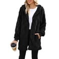 thumbnail image 2 of Chaqueta de Mujer con Cremallera, Bolsillos, Sudadera Larga Extragrande con Capucha, Mangas Largas y Suave, Abrigo de Peluche Cálido Negro XXL, 2 of 10