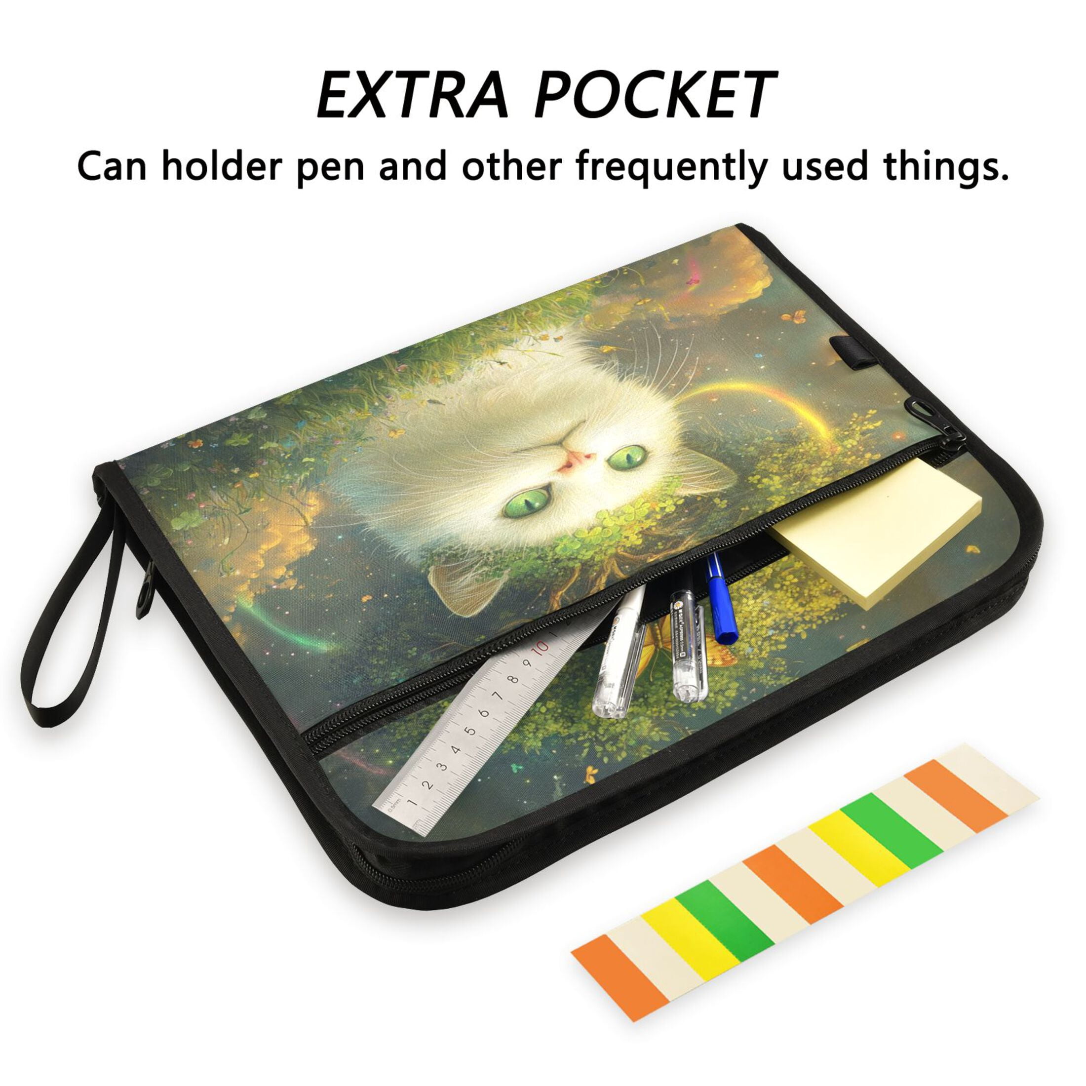 WOBOGO Forest White Cat Expanding File Folder Letter Size Accordion Filing Organizer 13 Pocket Separate Organ Pocket