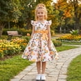 thumbnail image 2 of Glisme Toddler Girls Dress Floral Print Flutter Sleeve Crew Neck With Bowknot Back To School Daily Wear Girls Dresses Size 2-3 Years, 2 of 4
