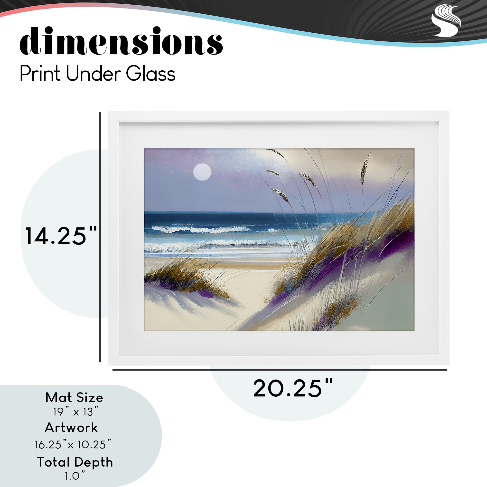 Beach Dunes Serenity White Framed Print Under Glass, design by Sasha
