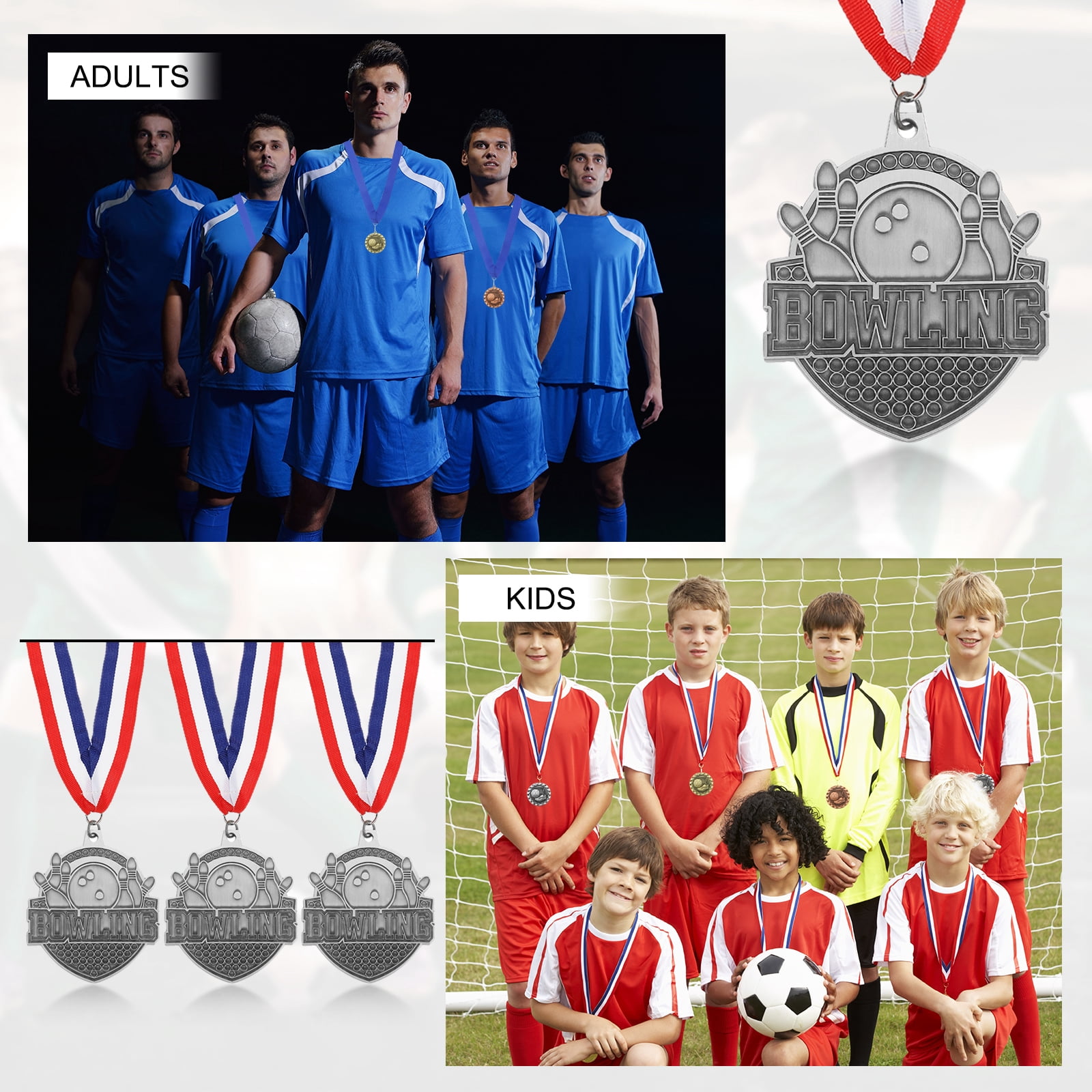 Uxcell Bowling Games Award Medals with Ribbons, Winner Medals Prizes for Competitions Sports Party Silver