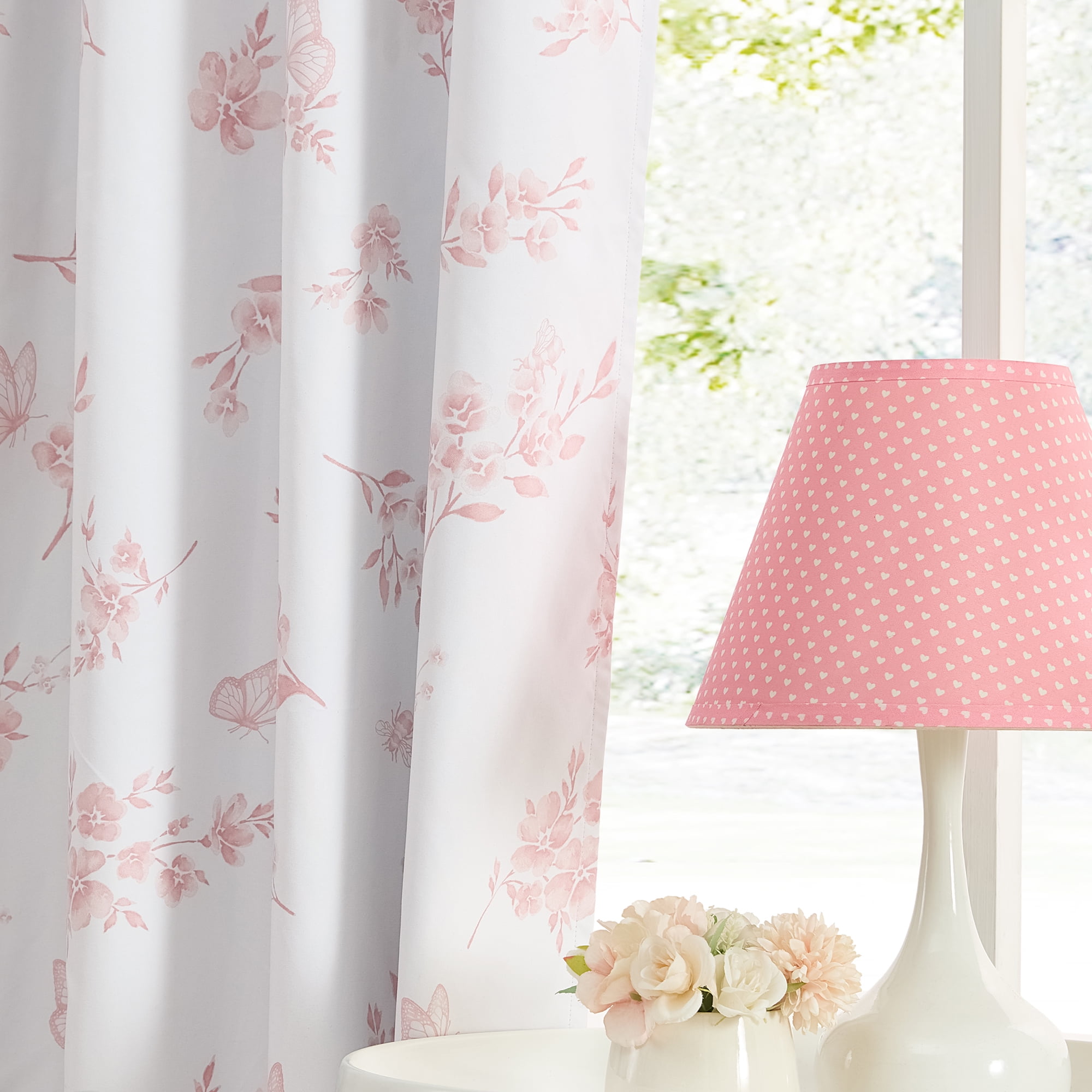 Ecologee Butterfly 100% Blackout Rod Pocket Back Tab Single Curtain Panel, Pink, 40" W x 63" L