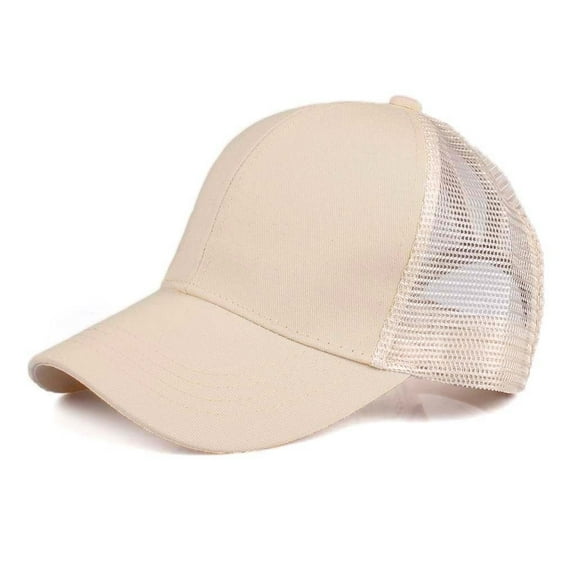 CC Beige Solid Mesh Women's Pony Cap Hats