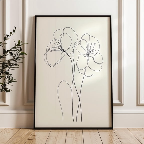 Flower Line Wall Art Print Black White Botanical Decor