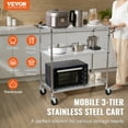 thumbnail image 4 of VEVOR Kitchen Utility Cart,3 Tiers,Wire Rolling Cart with 661LBS Capacity, Steel Service Cart on Wheels, Metal Storage Trolley with 80mm Basket Curved Handle PP Liner 6 Hooks, for Indoor and Outdoor, 4 of 10