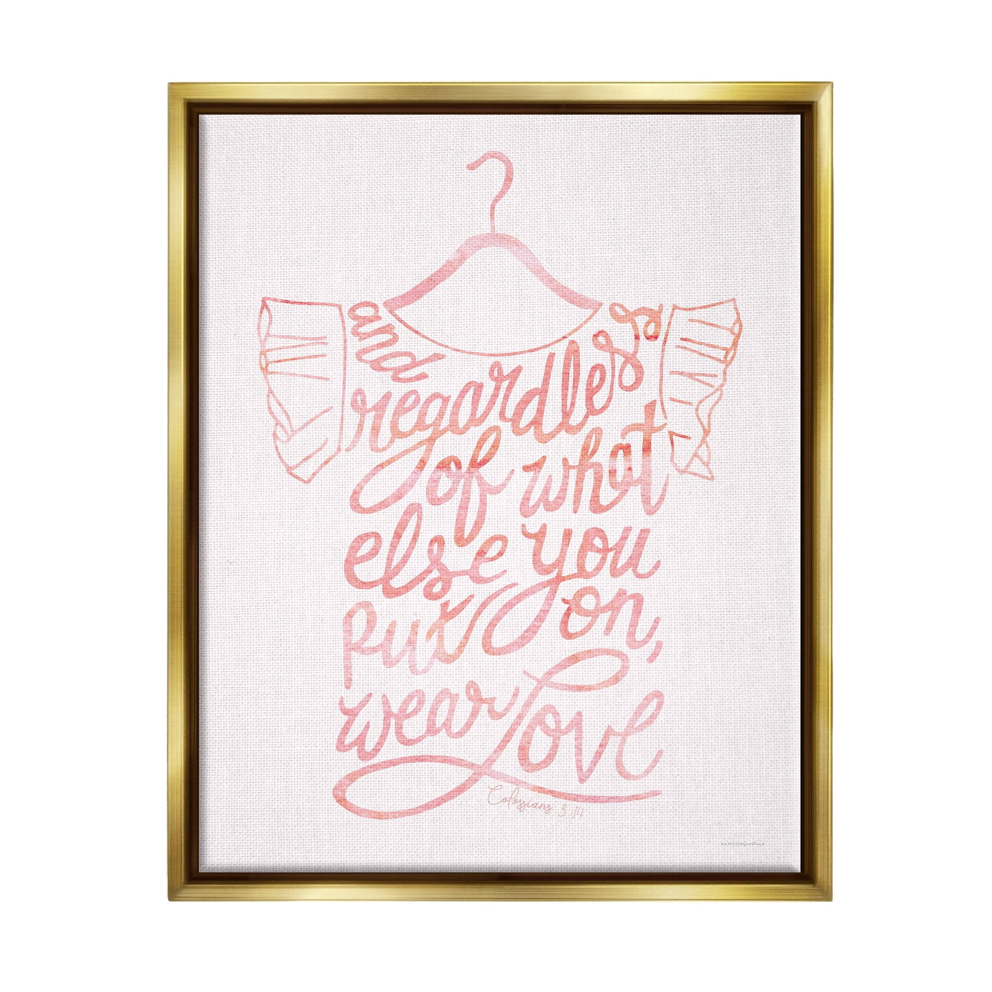 Stupell Industries Wear Love Fashion Calligraphy Religious Inspirational Quote Graphic Art Metallic Gold Floating Framed Canvas Print Wall Art, Design by Kamdon Kreations