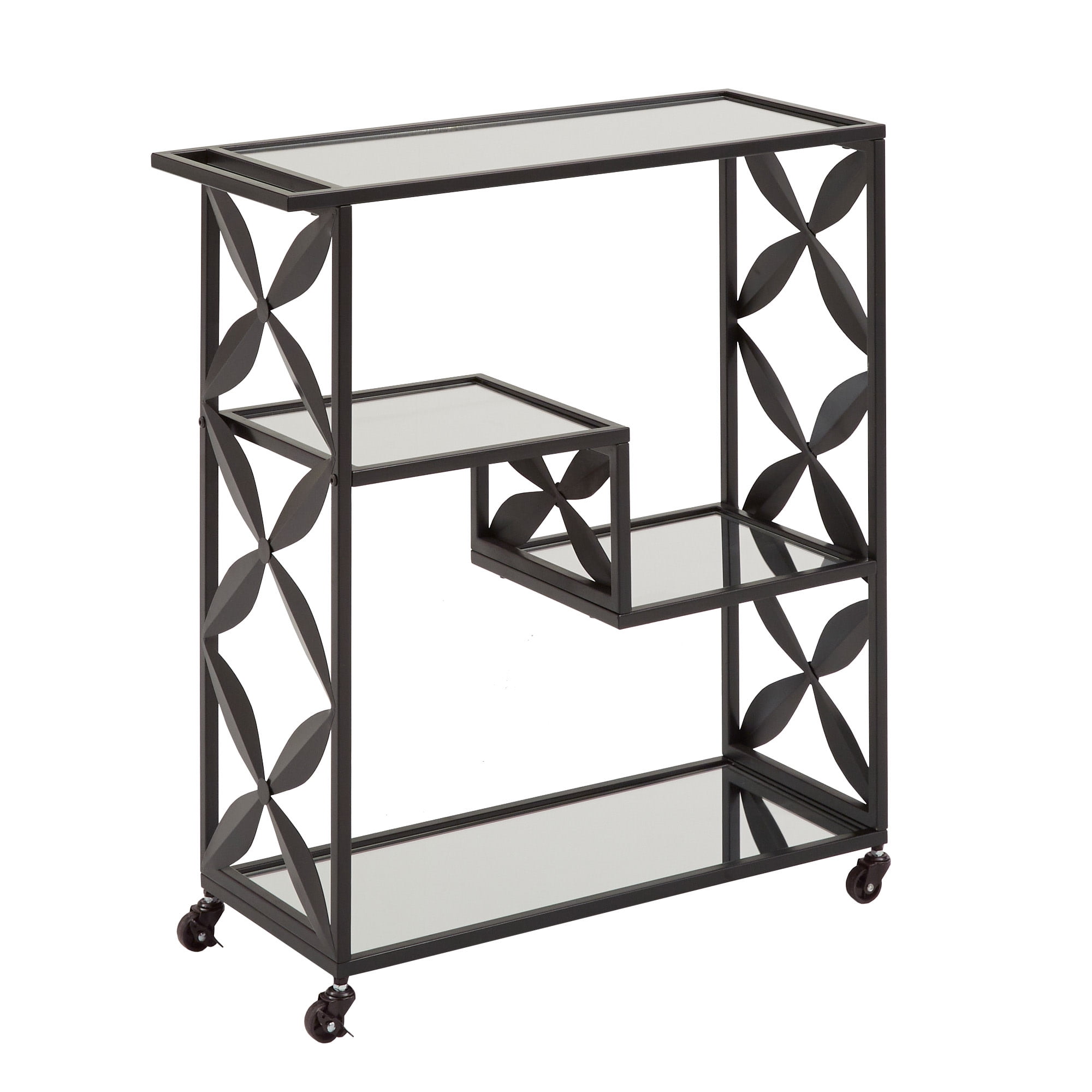 Weston Home Shasta Black Finish Mirrored Bar Cart with Shelf
