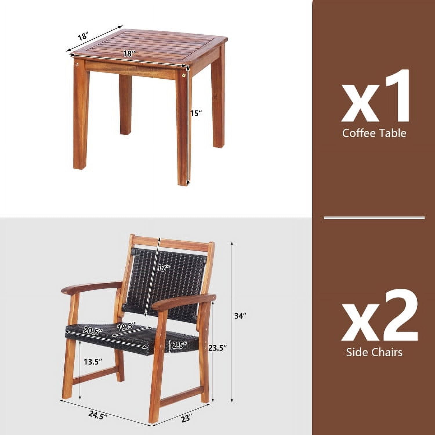 Aimee Lii 3 Pieces Rattan Bistro Set with Acacia Wood Frame, Modern Patio Furniture Aimee Lii 3 Pieces Rattan Bistro Set with Acacia Wood Frame, Modern Patio Furniture