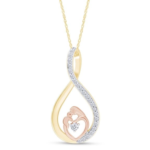 AFFY White CZ Two-Tone Infinity Mom Heart Pendant Necklace 14k Yellow Gold Over 925