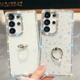 thumbnail image 3 of Allytechgroup Slim Case for Samsung Galaxy A17 5G with Ring Holder, Bling Sparkly Diamond Rhinestones Hard PC Soft TPU Phone Shell for Women Girls Shockproof Protective Back Cover Bumper, A, 3 of 10