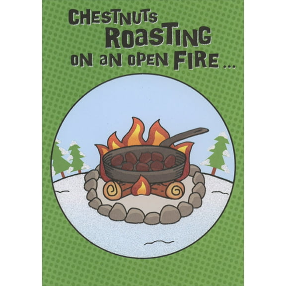 Designer Greetings Chestnuts Roasting in Cast Iron Pan on an Open Fire at Campsite Funny / Humorous 3D Pop Up Christmas Card
