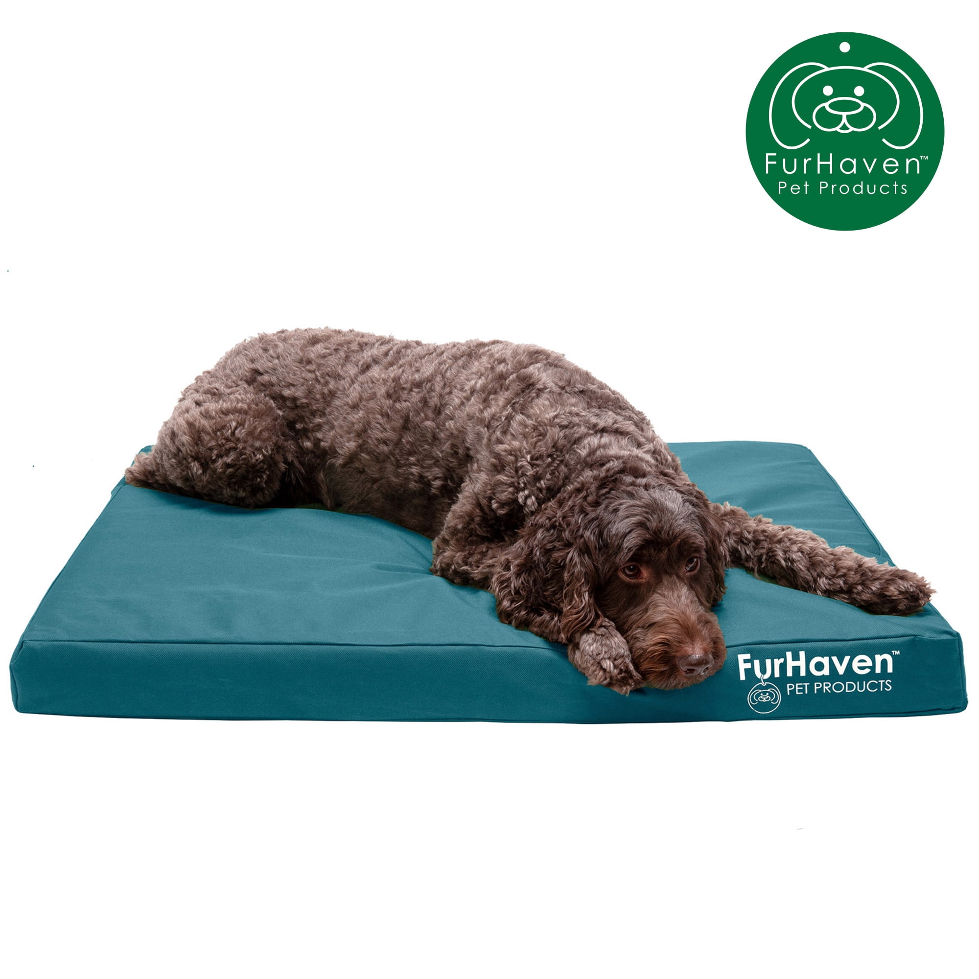 FurHaven Pet Products Indoor/Outdoor Oxford Orthopedic Deluxe Mattress Pet Bed for Dogs & Cats - Deep Lagoon, Large