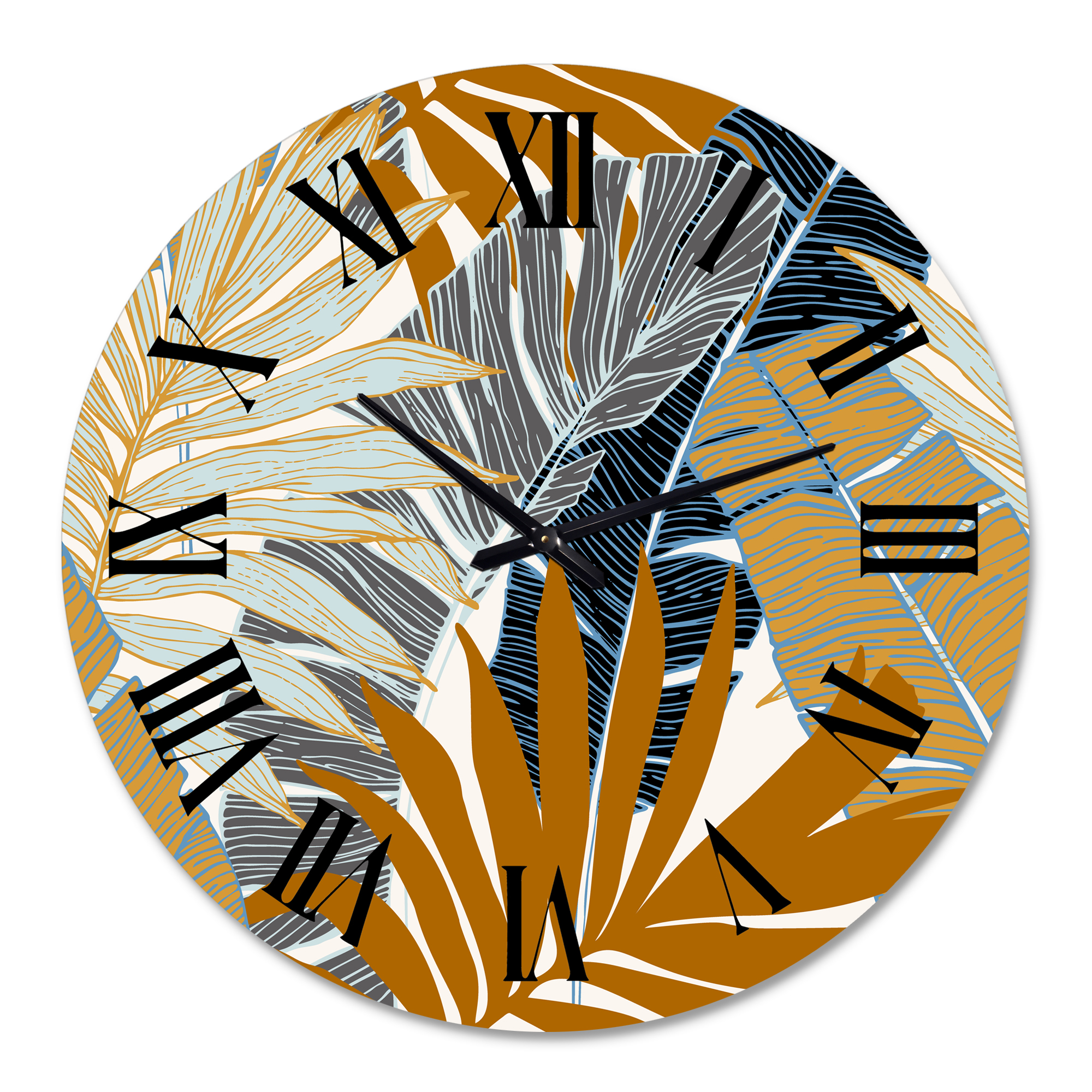Designart 'Abstract Tropical Summer Palm Tree & Banana Leaves' Modern Wall Clock