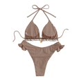 thumbnail image 5 of WEIGFI Women'S Bikini Sets 2 Piece Swimsuit Plaid Ruffles Trim Tops And Bottom Halter Neck Cheeky Swimwear Elegant Triangle Summer Pool Sweet Party Swim Wear,Coffee,M, 5 of 5